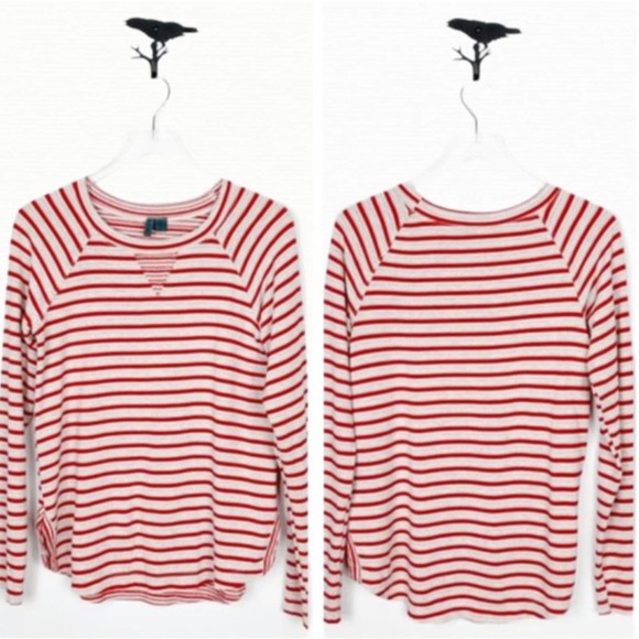 Anthropologie Left of Center Shirt Womens Small Red Gray Striped Long Sleeve Top - Picture 7 of 7